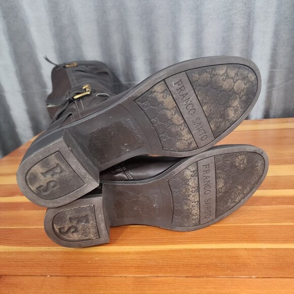 Franco Sarto Brown Knee High Riding Boots Chrome Zip Up Size 8.5M Neoprene Calf - Picture 10 of 16